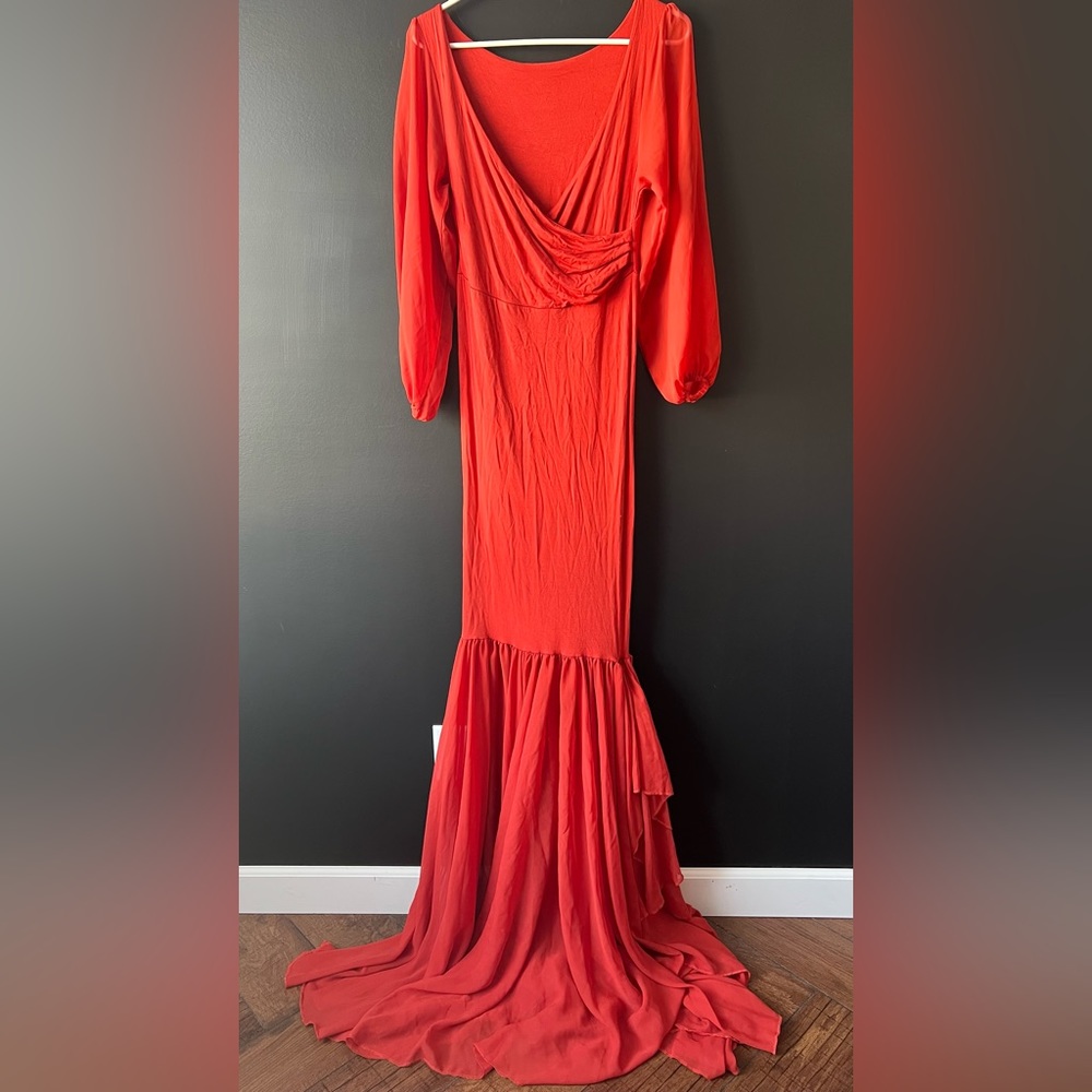 Chiffon sleeve long mermaid gown